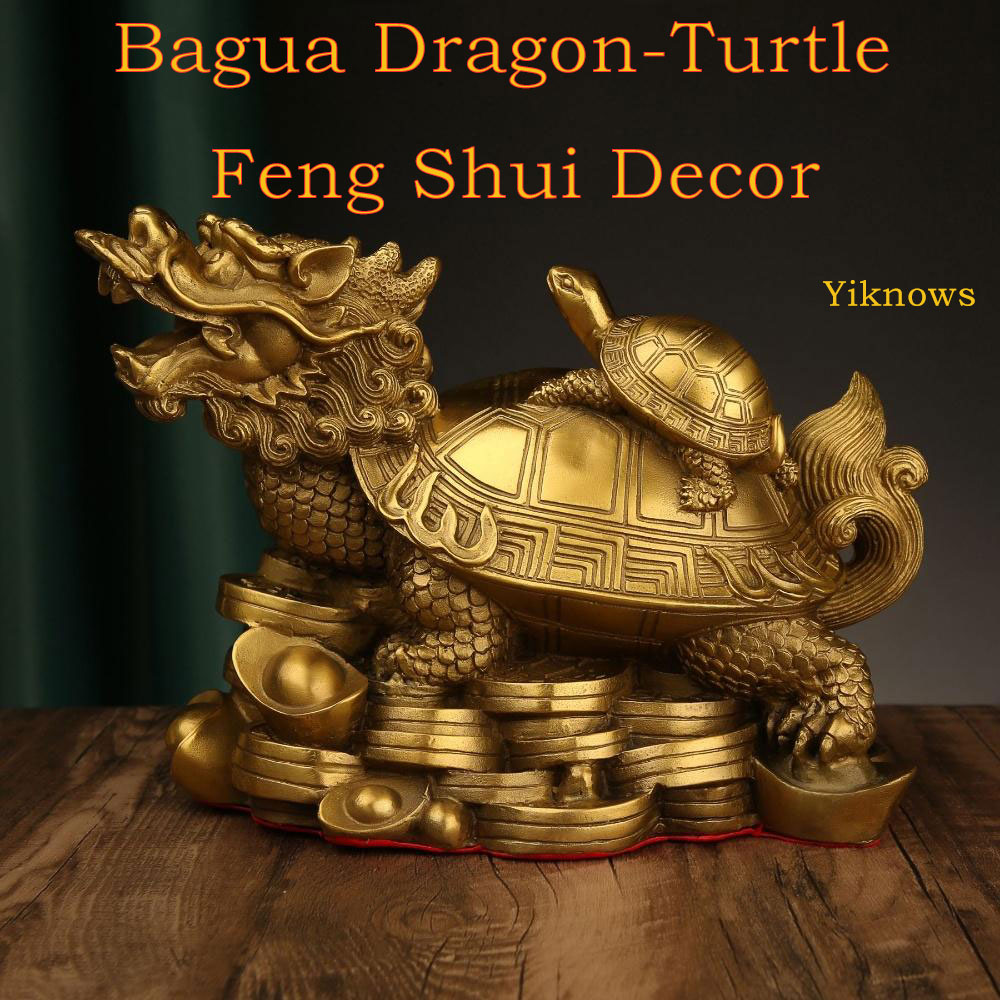 Bagua Dragon-Turtle Feng Shui Mini Decor – Copper Wealth and Protection Ornament
