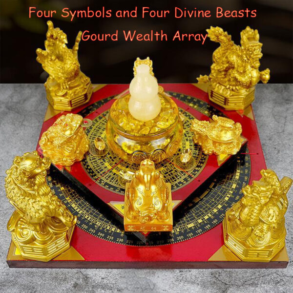 Four Symbols and Four Divine Beasts Gourd Wealth Array – Resin Feng Shui Decor for Wealth and Prosperity