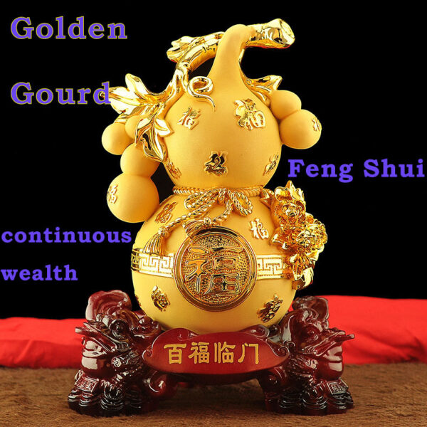 Golden Gourd Feng Shui Ornament – Resin Auspicious Decor