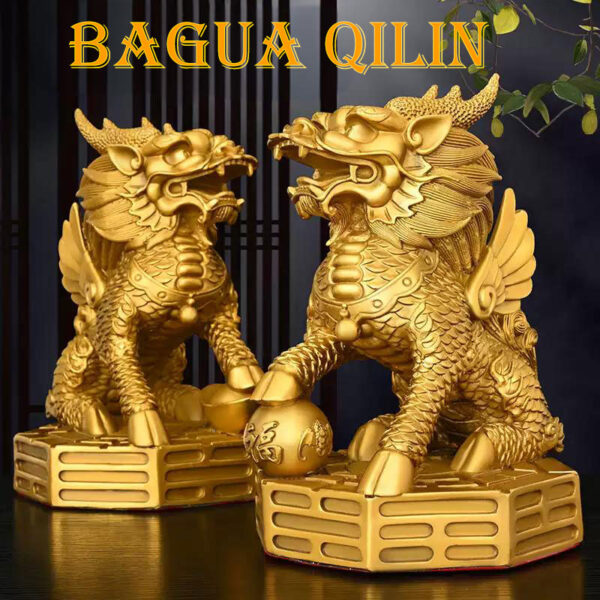 Qilin Feng Shui Decor – Copper Auspicious Beast Ornament with Bagua
